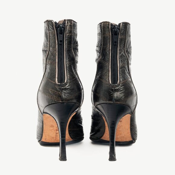 Manolo Blahnik Brown Eelskin Pointed-Toe Booties - Picture 3 of 10